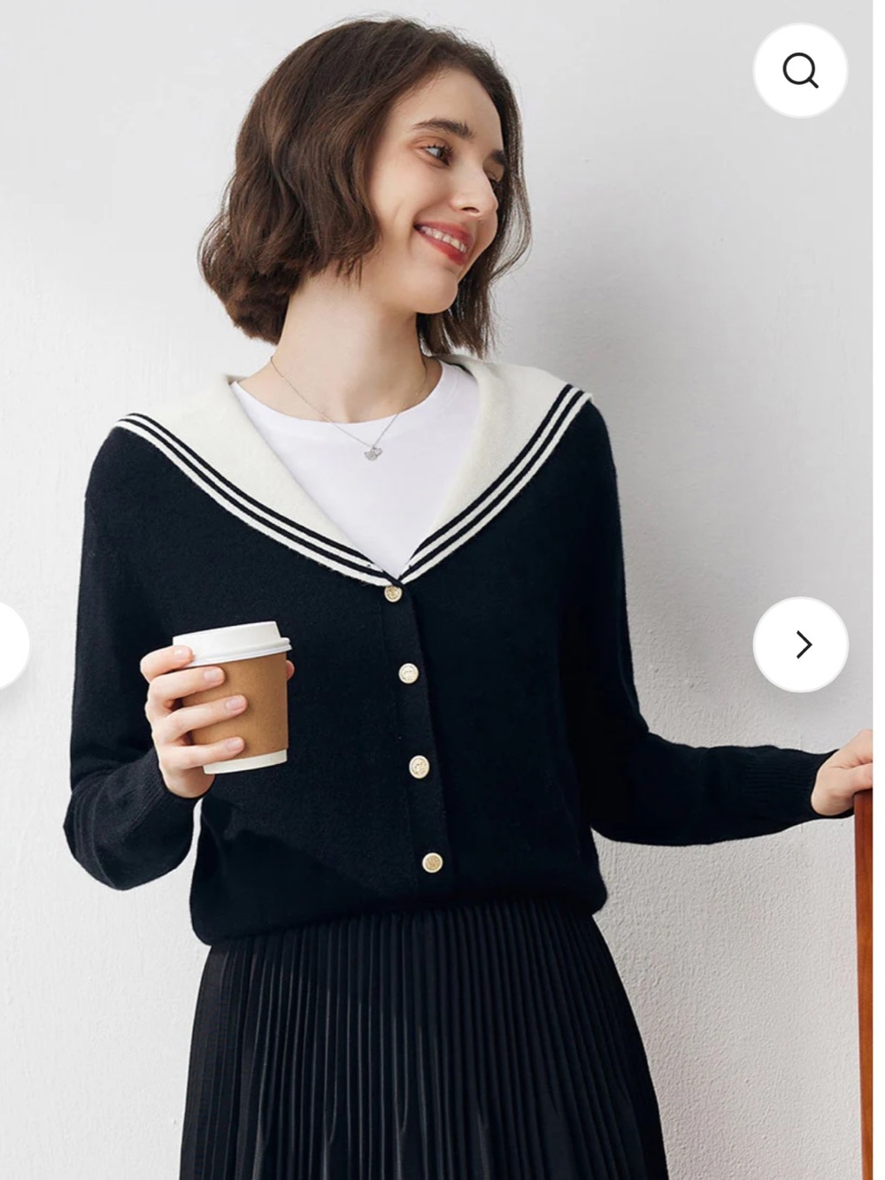 CBC Como Boca 100% Cashmere Sailor Collar Cardigan Preppy Sweater Wool